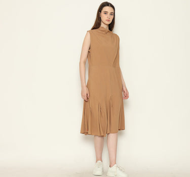 FATHEEA LADIES MIDI DRESS BROWN