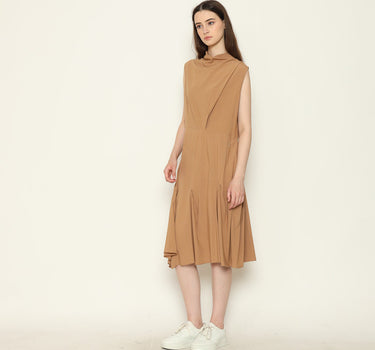 FATHEEA LADIES MIDI DRESS BROWN