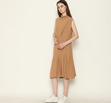 FATHEEA LADIES MIDI DRESS BROWN