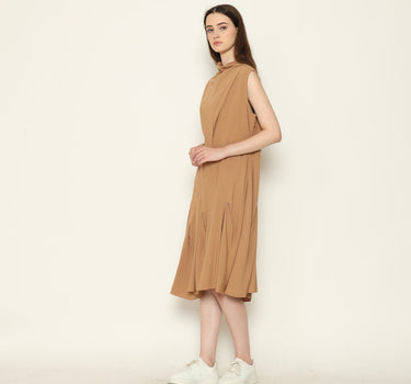 FATHEEA LADIES MIDI DRESS BROWN