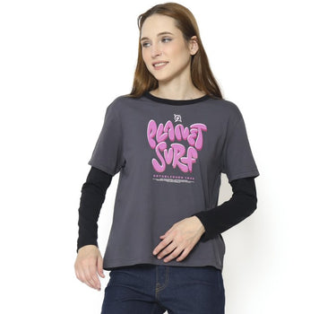 VERBIND LADIES LONG TEE CHARCOAL