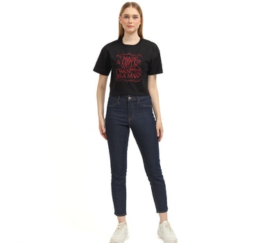 Voxfly Kaos lengan pendek Wanita Women Caution Crop Oversize Ladies Tee Planet Surf