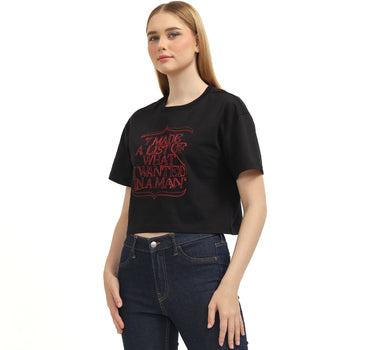 Voxfly Kaos lengan pendek Wanita Women Caution Crop Oversize Ladies Tee Planet Surf
