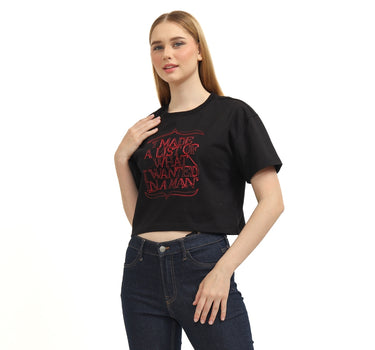 Voxfly Kaos lengan pendek Wanita Women Caution Crop Oversize Ladies Tee Planet Surf