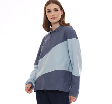 CALUM LADIES POLO SHIRT LONG BLUE