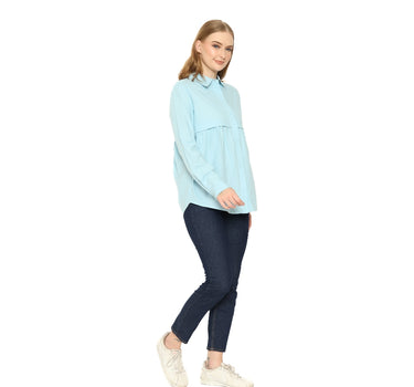 FLORENSIA LADIES SHIRT LONG LIGHT BLUE